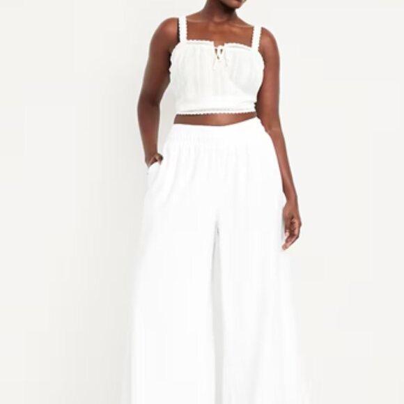 Old Navy Mid-Rise Linen-Blend Super Wide-Leg Palazzo Pants Size PETITE Small - Picture 3 of 4